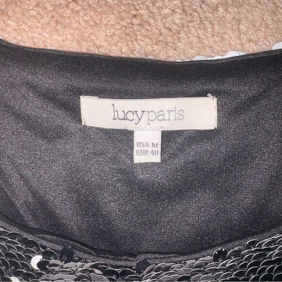 LUCY PARIS Black & White Reversible Sequin Crop Top M - Picture 3 of 3